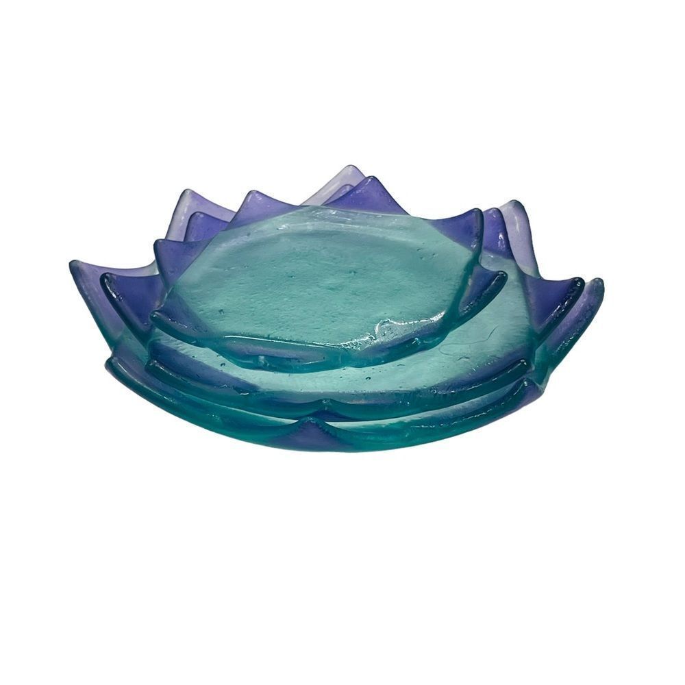 10/$25🦋 Set of 3 Stackable Purple & Blue Lotus Glass Trinket Trays - Picture 4 of 15